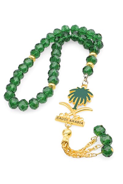 NAMAT 33 beads clear green crystal rosary prayerbeads with saudi logo