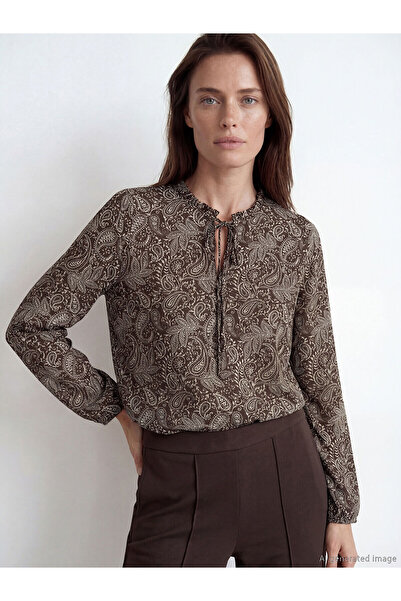 LC Waikiki New Season from Güli̇s Gi̇yi̇m Brown Tie-Neck Patterned Blouse