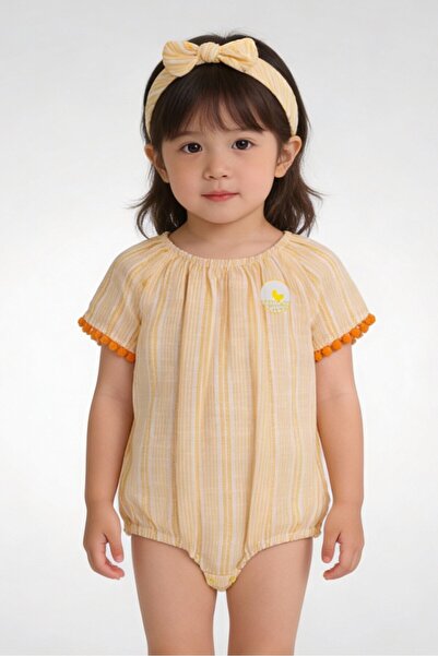 Exer Saucer Toddlers Girl 2 Pieces Short Sleeve Stripe Bodysuits And Headband...