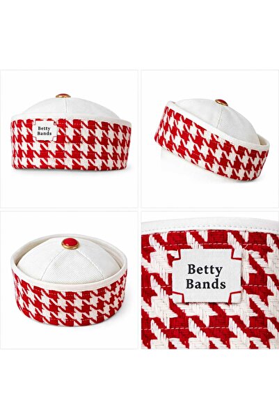 Handmade Betty Bands Red Houndstooth Patterned Women's Headband–Wide Retro Bandana Model Hat Hair Accessory