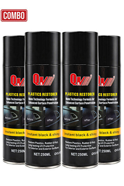 Qv مجموعة من 4 قطع QV5-112 بخاخ ترميم البلاستيك 250 مل، حماية من الأشعة فوق ا...