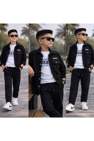 KOKOŞ BEBEK Σετ πουκάμισου με στάμπα CREATE για αγόρια, 3 τεμάχια - Ηλικίες 9...