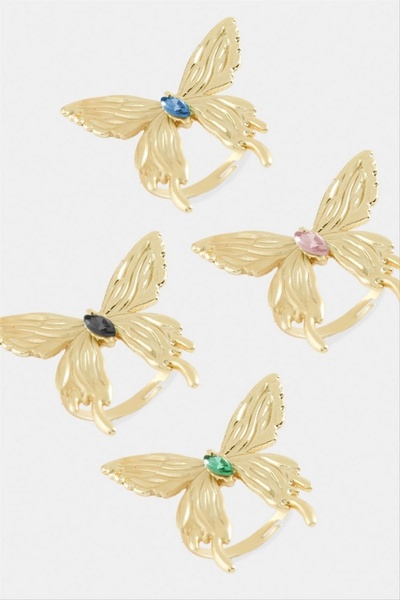 ZERO LAND خاتم معدني من حجر الكريستال على شكل فراشة من STOROZAL - (73915) لون...