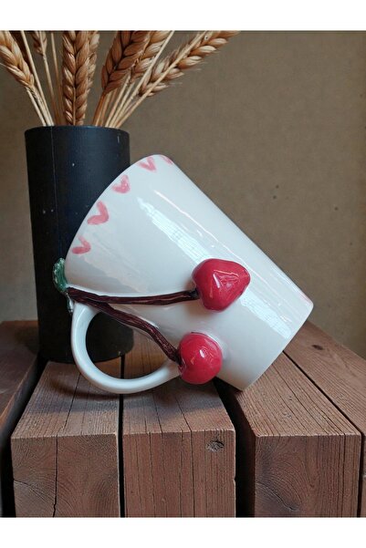 Kübistseramik Handmade Cherry 3D Red Ceramic Coffee Mug Cup