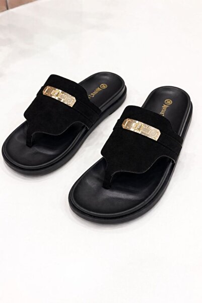 mothers dream Luxury Suede Thong Slide Sandals with Gold Accent