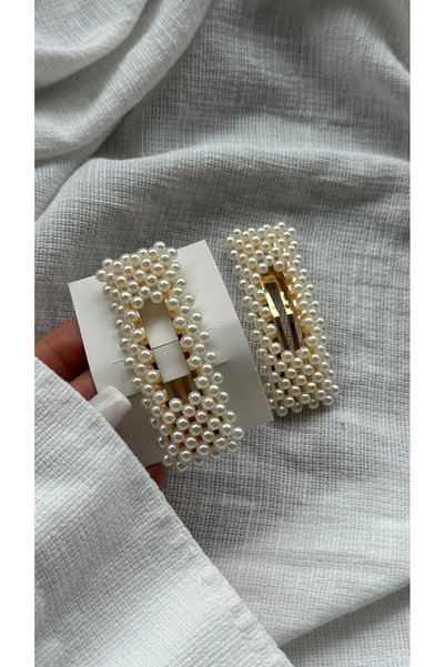 YOYYO Women's 2-Piece Pearl Model Snap Buckle Pearl Powder Hair Accessories Imported - Special Series
