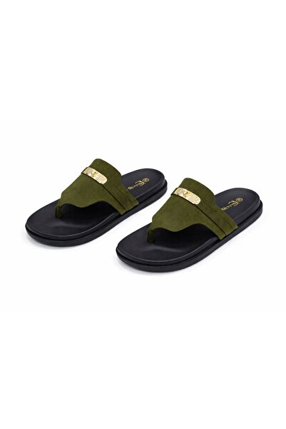 mothers dream Luxury Suede Thong Slide Sandals with Gold Accent