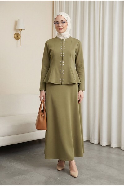 HİJABAYA Μπροστινά διπλά κουμπώματα Beli Με βολάν Σετ με φούστα Scuba