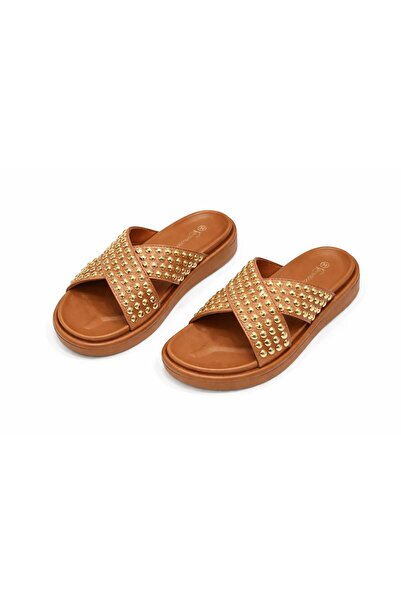 mothers dream Glam Studded Cross Strap Platform Slides