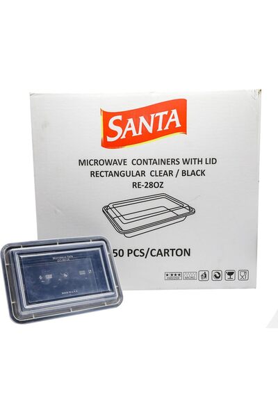 GCCE Santa Rectangular Clear/Black Microwavable Containers with Lid, 28oz, 15...