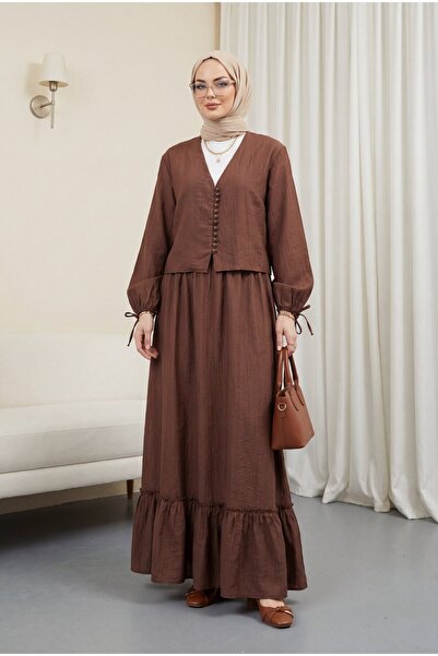 HİJABAYA Σετ βισκόζης με λαιμόκοψη V, μανίκια με κορδόνια και φούστα με κουμπιά