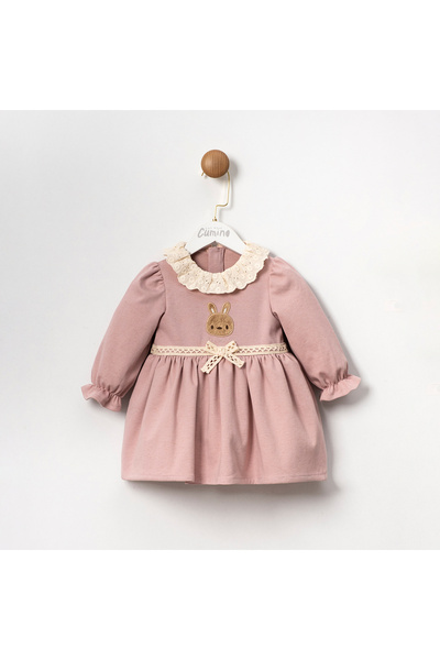 Coolimino Lace-Collared Rabbit Embroidered Girls' Dress