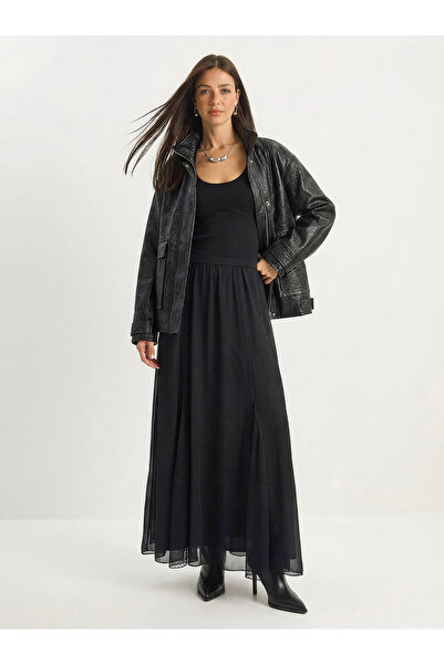 Bianco Lucci Kadın Esnek Bel Tül Detaylı Astarlı Uzun Şifon Etek 20112 60283942
