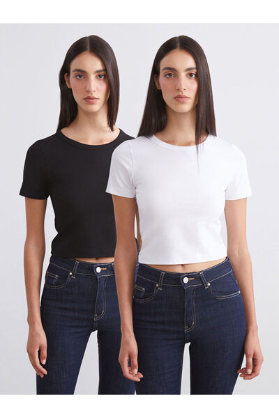 LC Waikiki Özmarka New Season Crop pentru femei, cu gât tip crew, pachet de 2