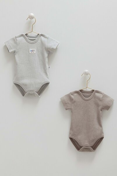 Caramell Basic Kaşkorse Half Sleeve Double Body Suit Gray