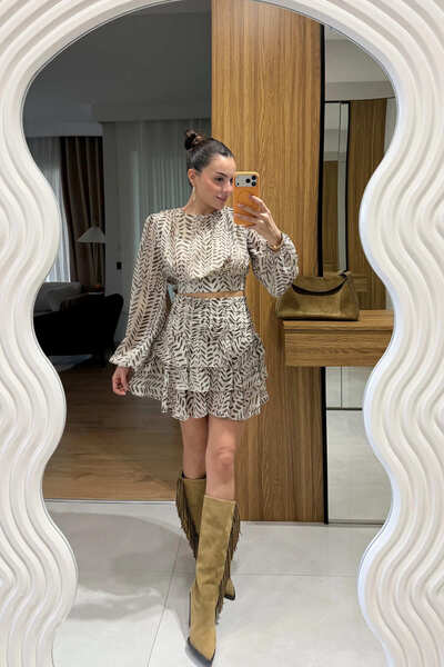 Gizem Ecemiş Lenox Haki Fırfırlı Şifon Şort Etek