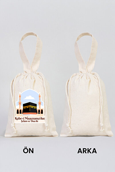 Pamusan 10 ADET Hac ve Umre Hediyelik Bez Kese 15x20 - Kabe-i Muazzama’dan Selam ve Dua ile (Gündüz)