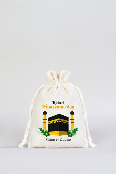 Pamusan Hac ve Umre Hediyelik Bez Kese 10x14,5 - Kabe-i Muazzama’dan Selam ve Dua ile 10 ADET