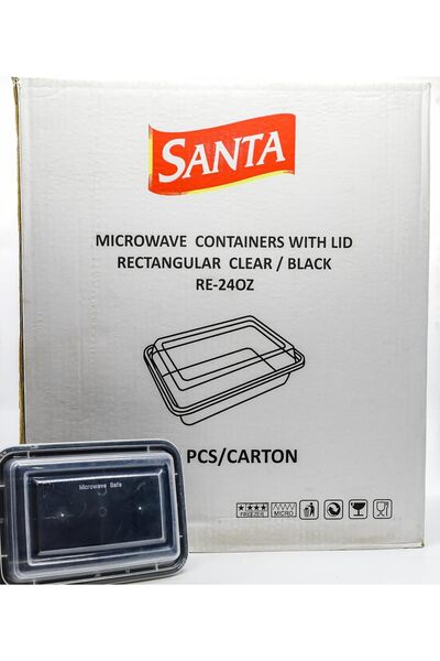 GCCE Santa Rectangular Clear/Black Microwavable Containers with Lid, 24oz, 15...