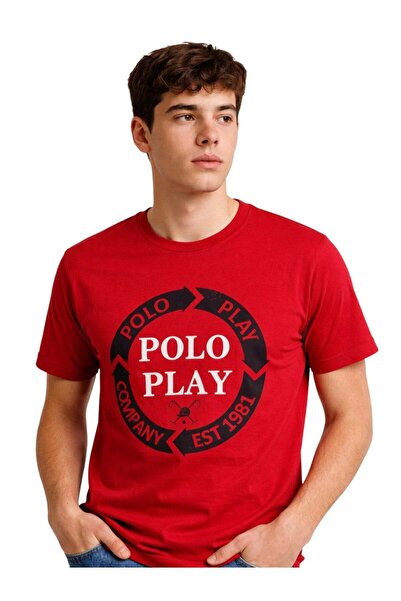 poloplay تيشيرت رجالي برسومات - أحمر