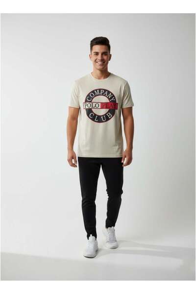 poloplay تيشيرت رجالي برسومات - بيج