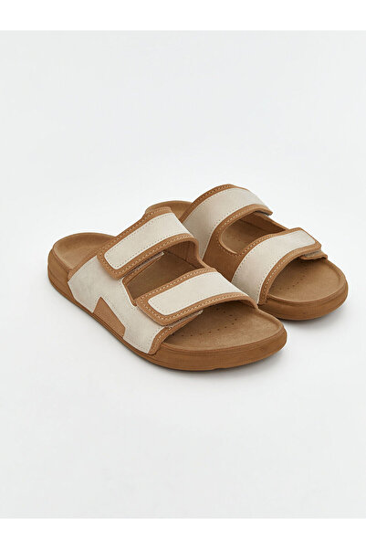 LC Waikiki Ανδρικές παντόφλες LCW STEPS σε μπεζ χρώμα με διπλό λουράκι Velcro