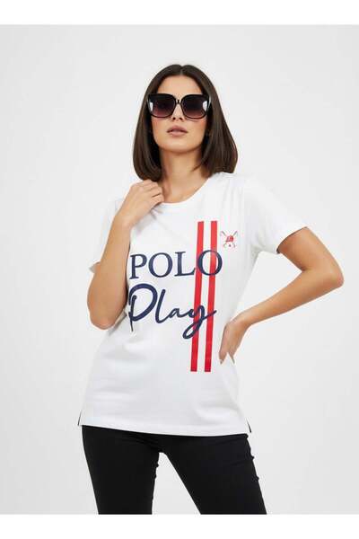 poloplay تيشيرت نسائي مطبوع عليه رسومات - أبيض