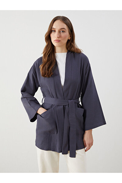 LC Waikiki New Season Anthracite Shawl Collar Oversize Muslin Women's Kimono ...
