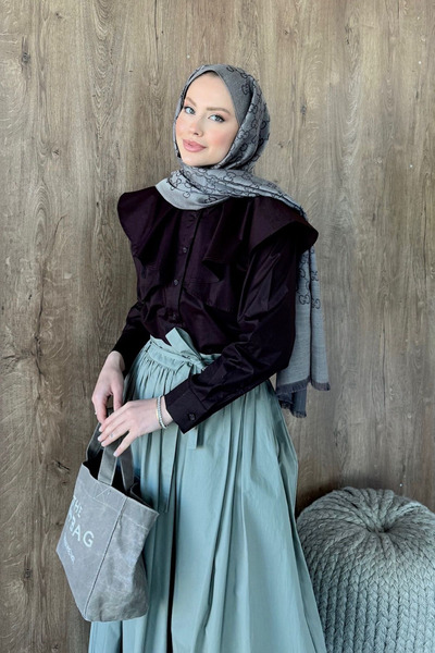 Hazamoda Cape Detailed Poplin Shirt Brown