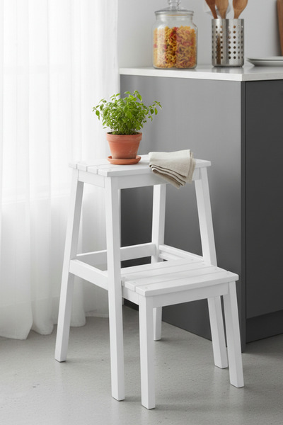 Woodenbend Bianco Beyaz Mat Merdiven Tabure – Modern Dekoratif Basamaklı Tabu...