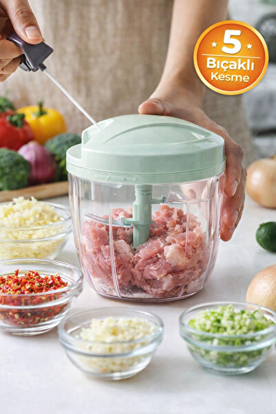 Tilbe Home Pratik İpli El Rondosu 5 Çelik Bıçaklı Büyük Boy Sebze Meyve Et So...