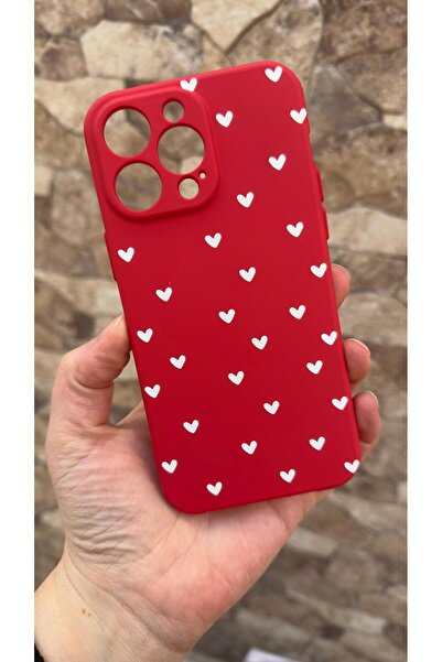 Vip Case iPhone 13 Pro Max Compatible Mini White Heart Patterned Silicone Sho...