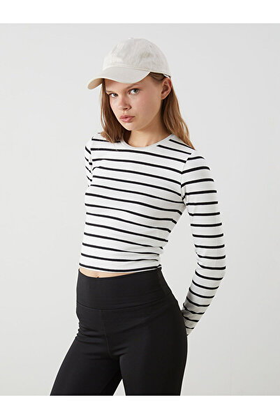 LC Waikiki Özmarka Νέα Σεζόν Γυναικεία Ριγέ Μπλούζα με Λαιμόκοψη Ποδηλάτου