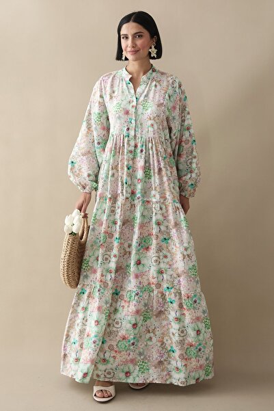 InStyle Narcissus Flower Green Mango Dress