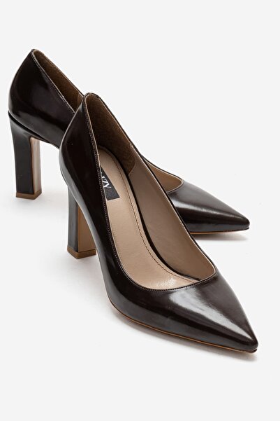 Lizy Shoes Women's Dark Brown Leather Stiletto 8 cm Thick Heeled Pointed Toe ...