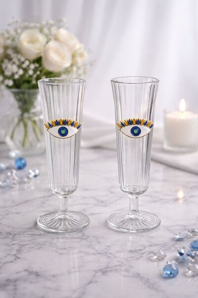 YzHome 2 Li Glass Evil Eye Flute Coffee Glass Cocktail Soft Drink Glass 150ml