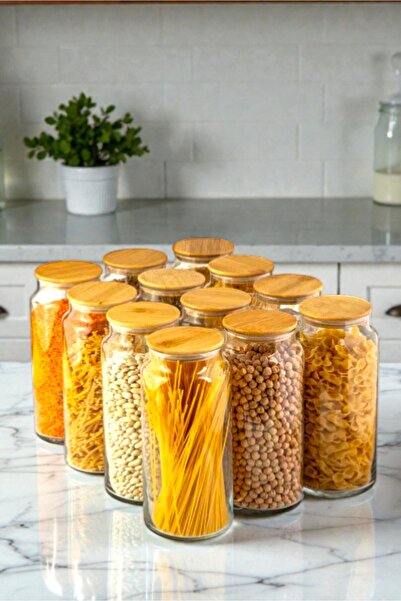 Denia Home |   Large |   12-Piece Vacuum Bamboo Lid Large Size 1300ml Jar Set...