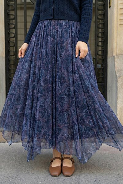 InStyle Otantik Desen Asimetrik Mor Tül Etek