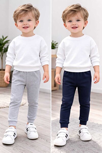 CINARIUM طقم سويت شيرت أبيض للأولاد وبنطلونين ^طقم علوي وسفلي