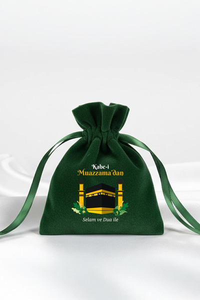 Pamusan Hac ve Umre Hediyelik Kadife Kese Yeşil 10x13 - Kabe-i Muazzama’dan Selam ve Dua ile 10 ADET