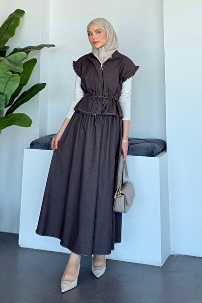 Hazamoda Ezoş Yekeli Denim Suit Brown