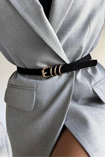 Mine Tan Butik Curea de damă cu detaliu inel - Negru