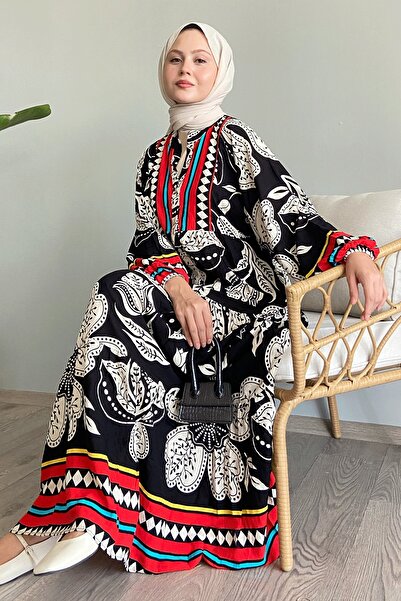 InStyle Colorful Mixed Loose Black Viscose Dress