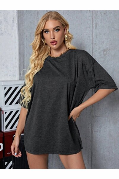 MARKATEM Unisex Gray Fume Crew Neck Cotton Oversize T-Shirt