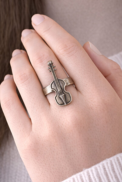 HER ŞEY NOTA www.herseynota.com Adjustable Silver Color Ring with Violin Figu...