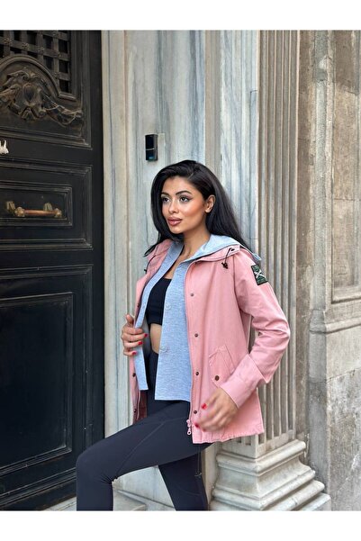 GAMZE ALPTEKİN Combed Cotton Hooded Vest Denim Jacket Set Sleeve Embroidery D...