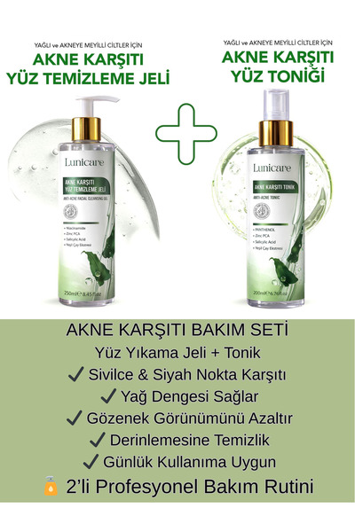 lunicare Akne Karşıtı Yüz Yıkama Jeli + Akne Karşıtı Tonik Set