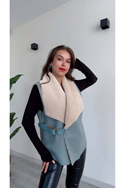 Maxi modena سترة بياقة شال ناعمة الملمس مع تفاصيل حزام الخصر - أخضر كاكي