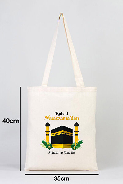 Pamusan Hac ve Umre Hediyelik Bez Çanta 35x40 - Kabe-i Muazzama’dan Selam ve Dua ile 5 ADET