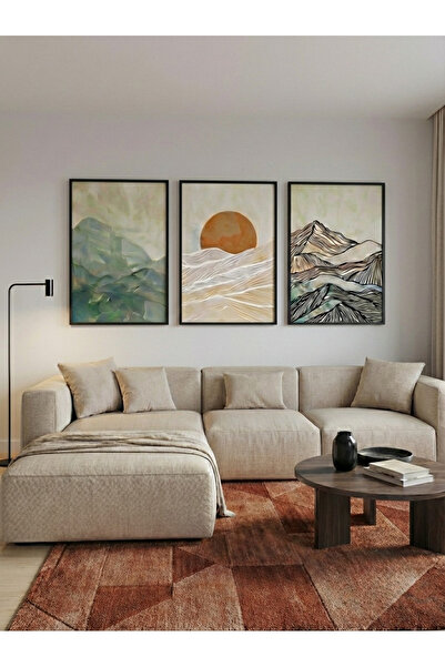 artera casa Modern Dağ & Gün Batımı 3'lü Duvar Tablosu